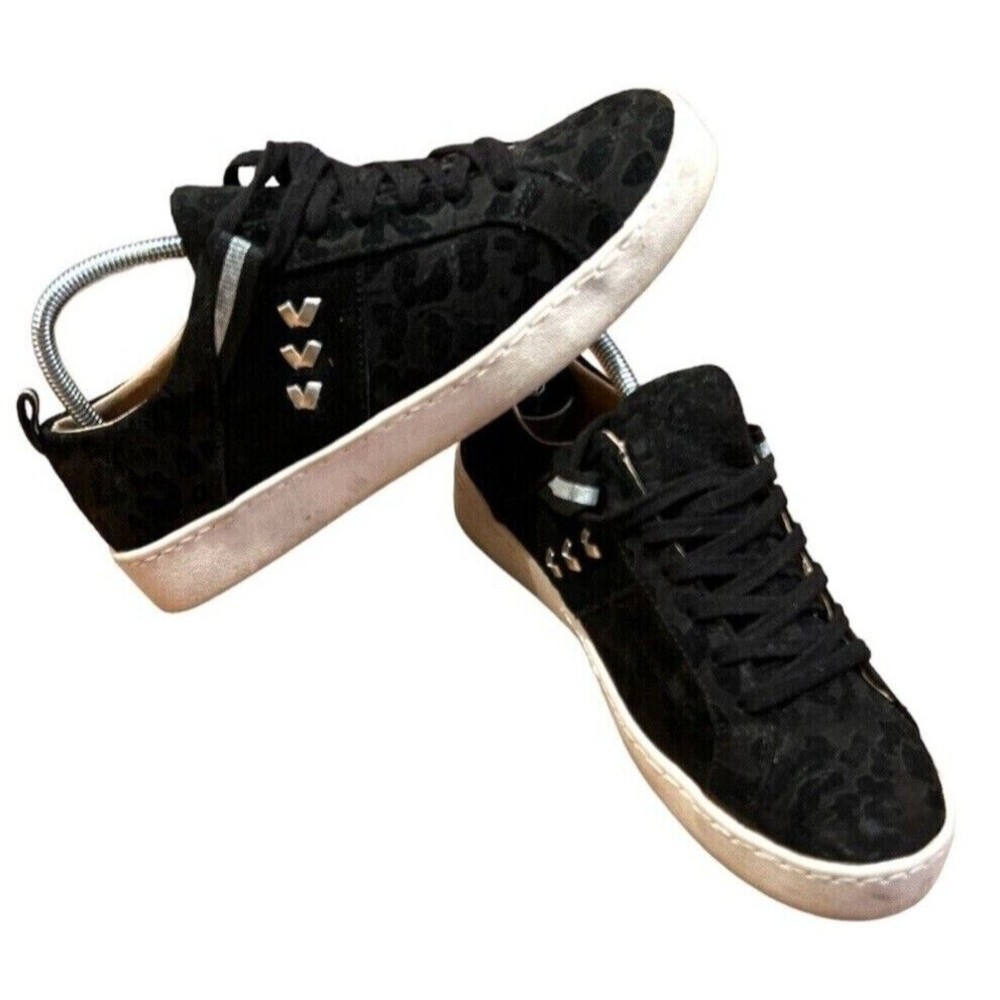 Women's Jack Rogers Ainsley Black Suede Leopard Sneakers Shoes size 7.5